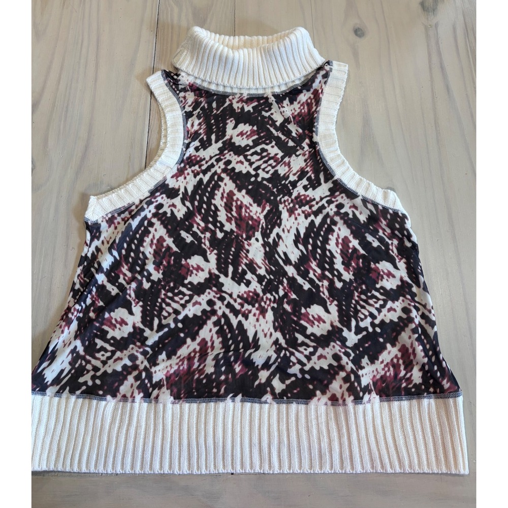 Eloquii Women 18/20 Mesh Turtleneck Sleeveless Top Abstract Animal Print Cream